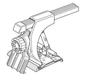 Technische Montageansicht der ATERA Dachträgerfüße 081293 für VW T4 mit Befestigungsmechanismus.