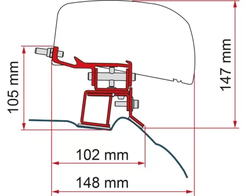 Fiamma Adapter F40Van Mercedes V-Klasse ab 2014 Montageadapter Markise technische Zeichnung mit Maßangaben