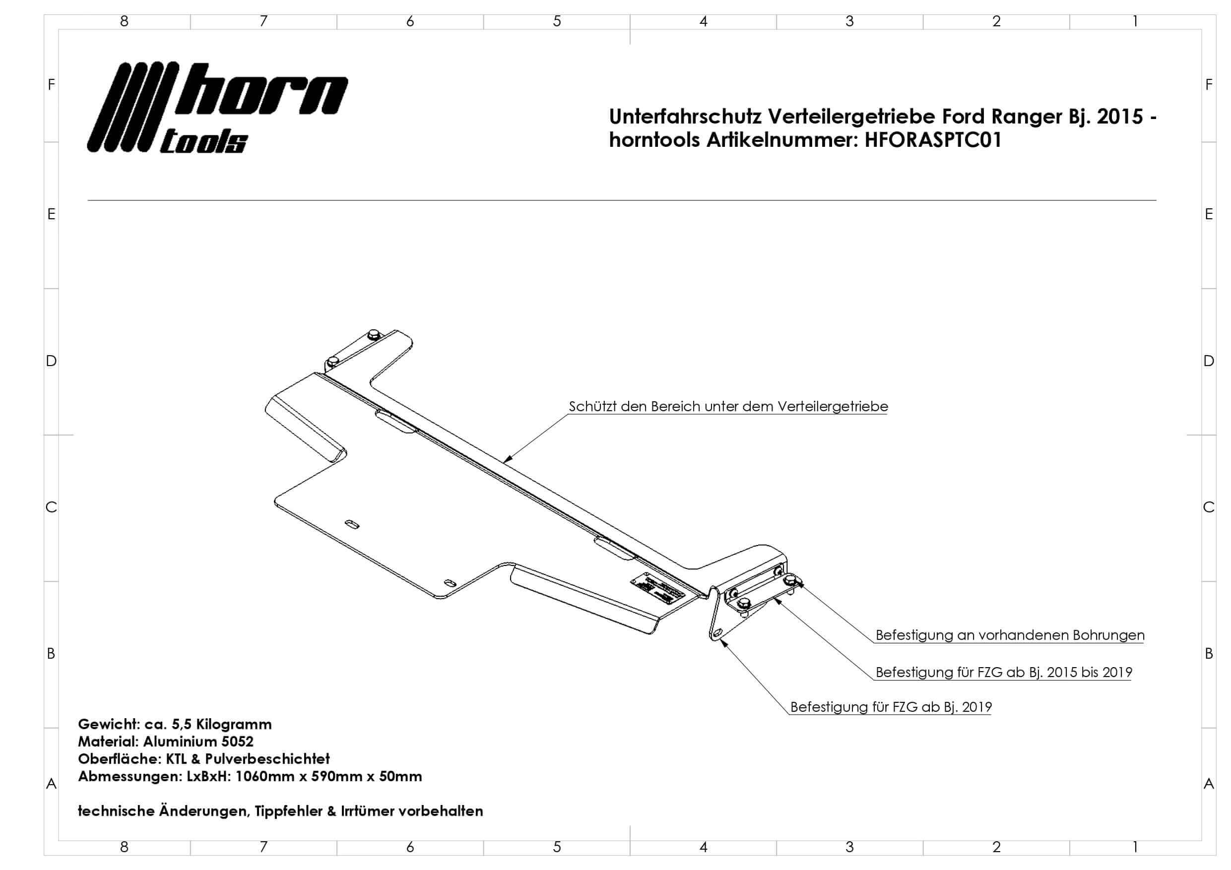 Horntools Verteilergetriebe Unterfahrschutz für Ford Ranger T6 & T7 Bj. 2011 - 2022 – Bild 2