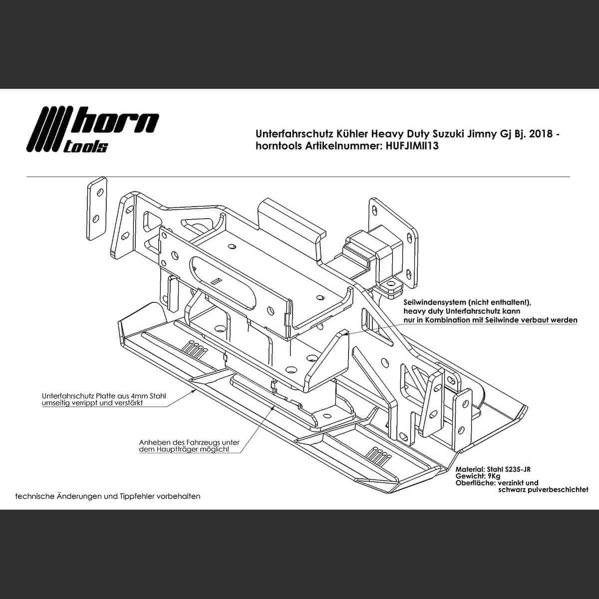Horntools Unterfahrschutz Kühler in Verbindung mit Seilwinde für Suzuki Jimny GJ/HJ – Bild 3
