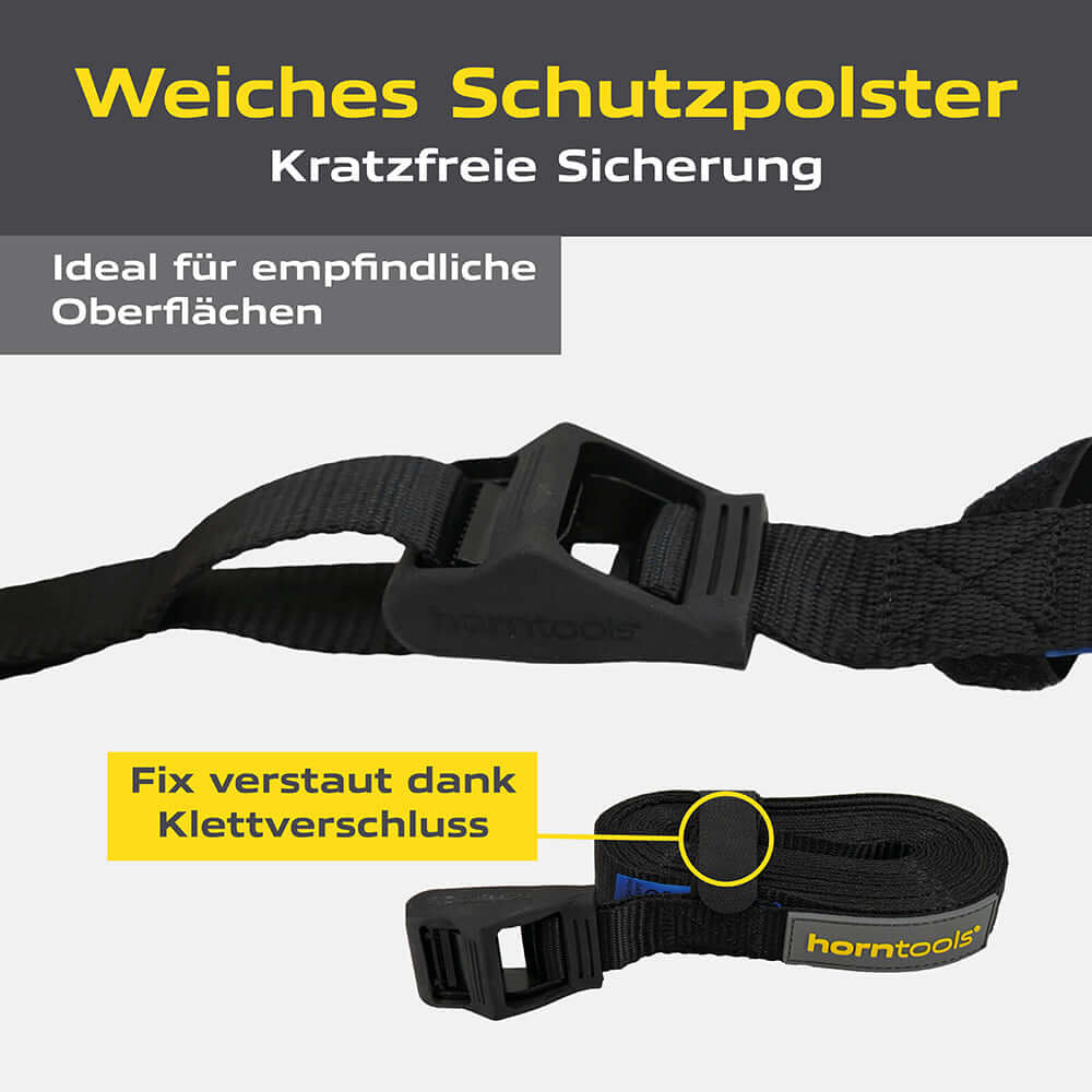 Horntools Spanngurt 5 m (450 kg Nutzlast) mit Kuntstoffschutz – Bild 4