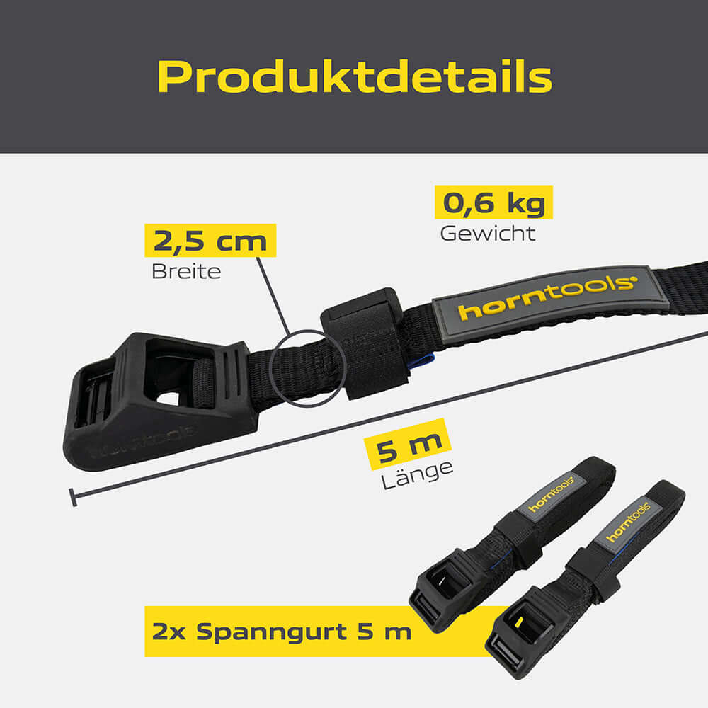 Horntools Spanngurt 5 m (450 kg Nutzlast) mit Kuntstoffschutz – Bild 8